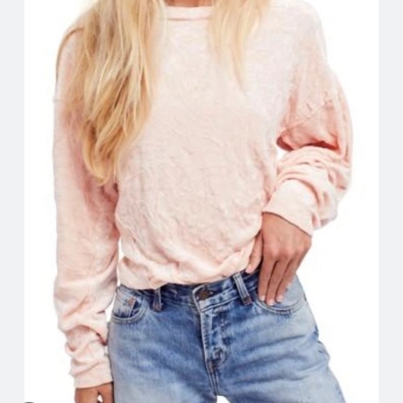 Free People We the Free Crushed Velvet Nora Jane Sweatshirt Pink Size Medium - Picture 2 of 10